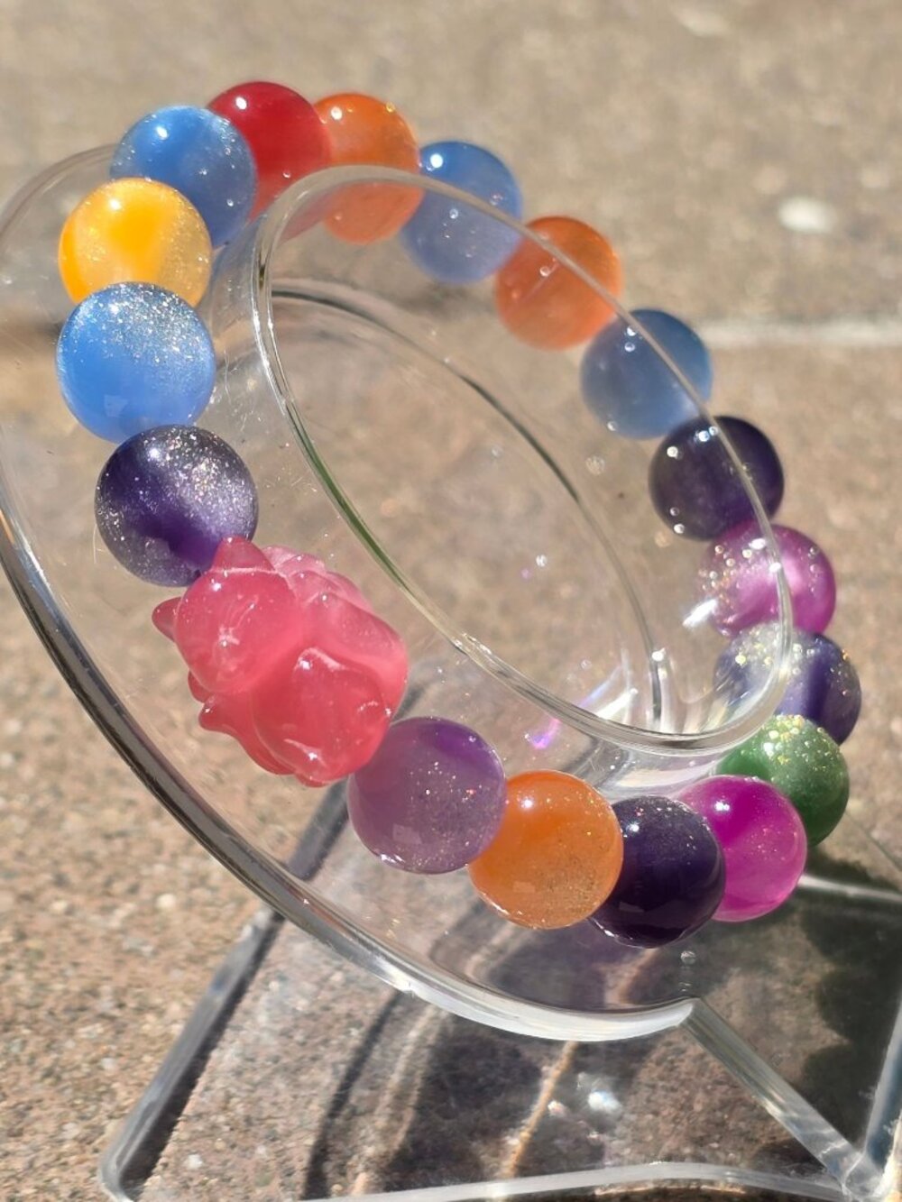 Handmade ✦ UV Reactive Color‑Changing Bracelet ✦ Nine‑Tail Fox Accent 10mm NWT - Picture 12 of 16